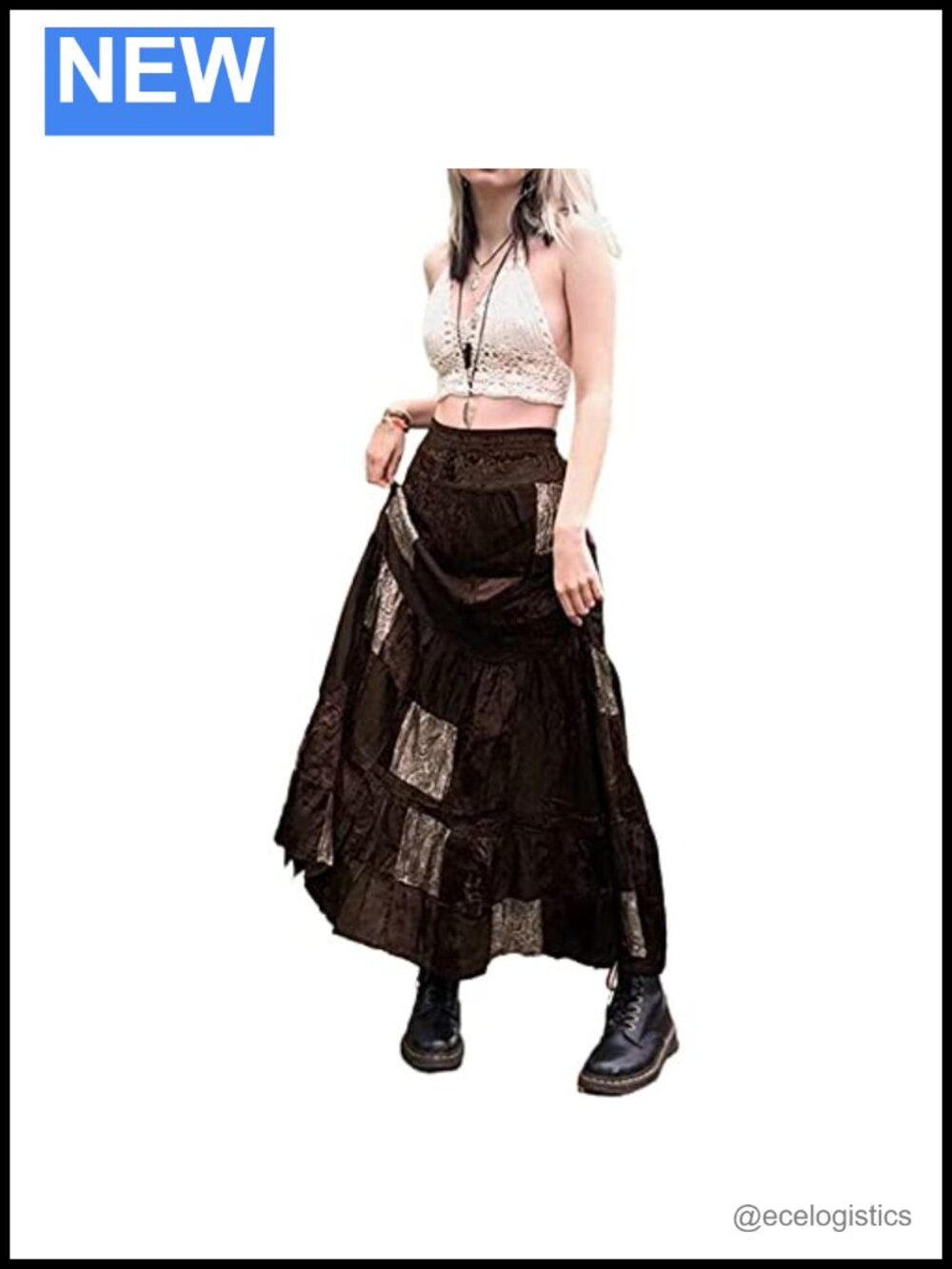 Fairy Grunge Peasant Midi Skirt Cottagecore Boho Alt Aesthetic